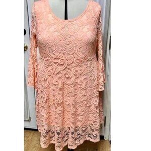 Rouge collection peach lace plus size dress with bell sleeves. Size 4x